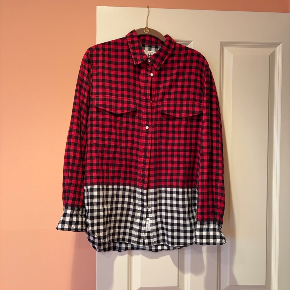 rag & bone Red and Black Gingham Mix Button-Down